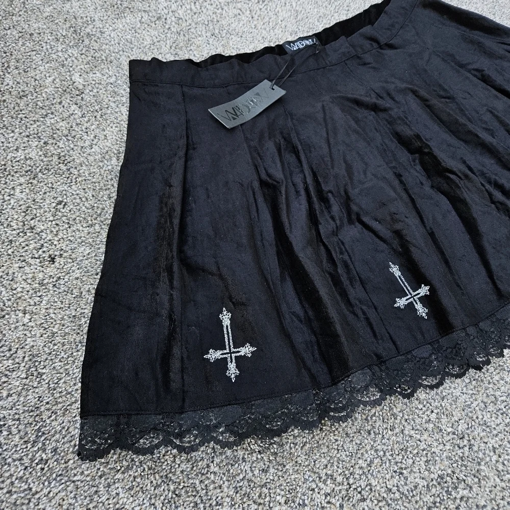 Widow Dolls Kill Skirt Goth Upside Down Cross Side Zip Velour Short Lace NWT 3X